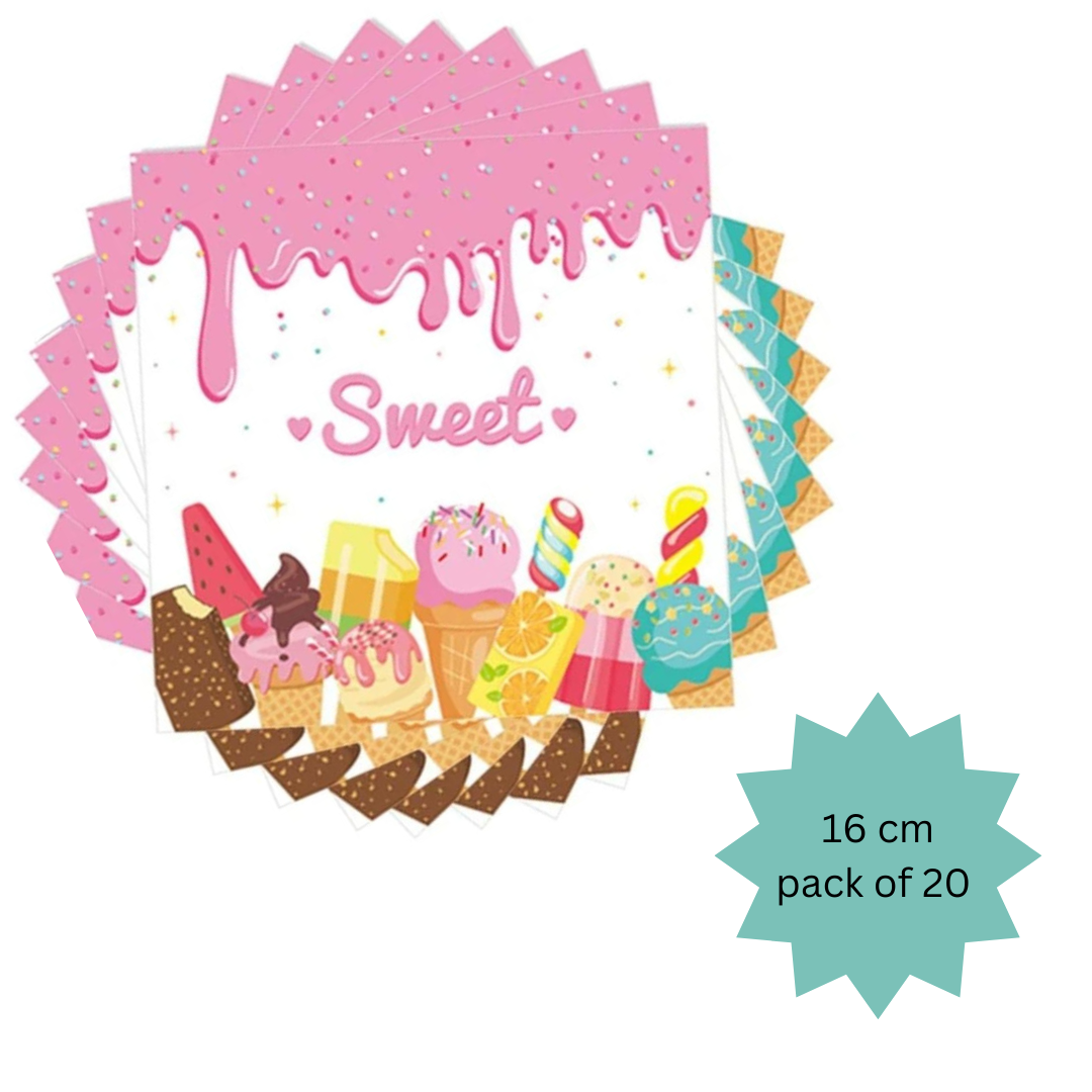 Candyland Party Tableware-Ice Cream Birthday Paper Napkins,Candy Party Table Decorations for Girls -Pack of 20