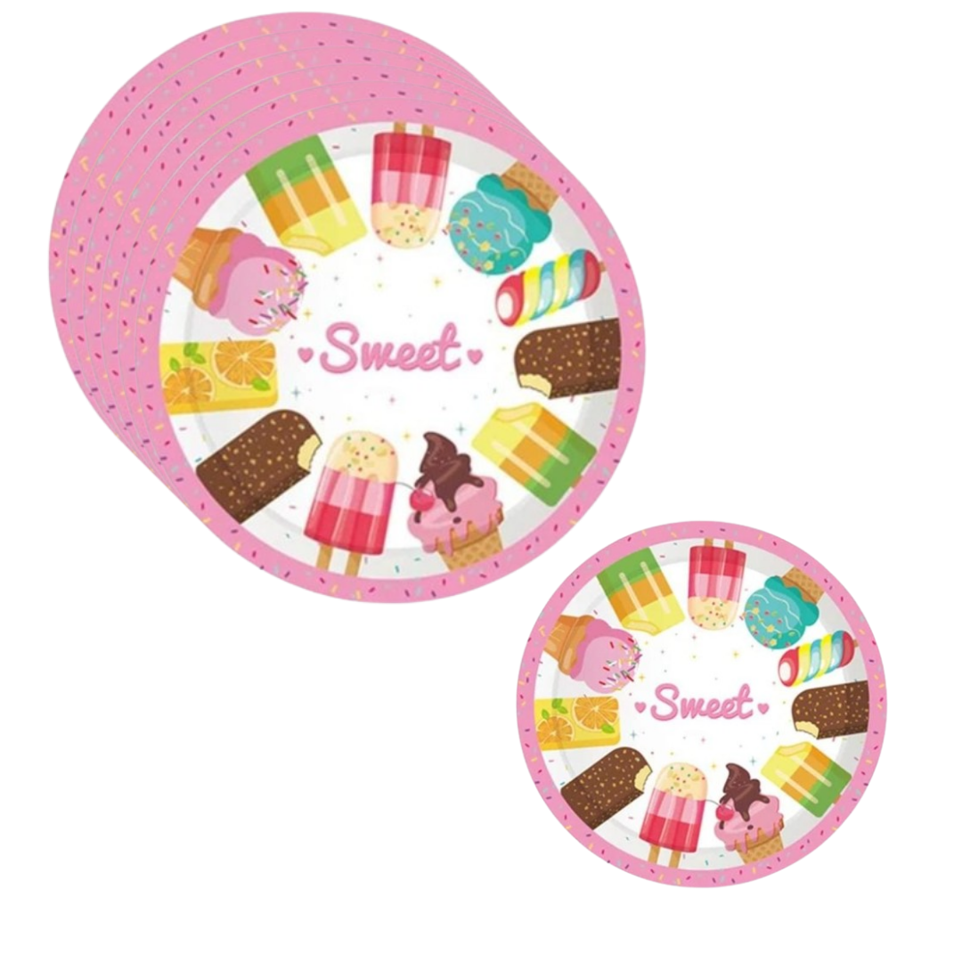 Candyland Party Tableware-Ice Cream Birthday Paper Plates,Candy Party Table Decorations for Girls,Pack of 8