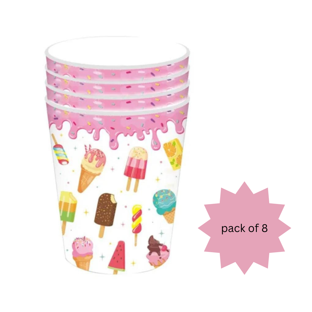 Candyland Party Tableware, Ice Cream Birthday Paper Cups,Candy Party Table Decorations for Girls - 9 OZ,Pack of 8