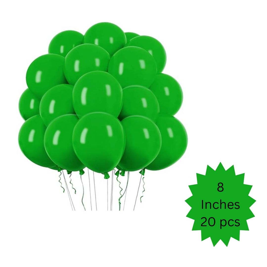 8" Green Latex Balloon - 20Pc