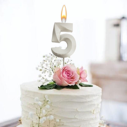 Metallic White Numerical No. 5 Stick Candle