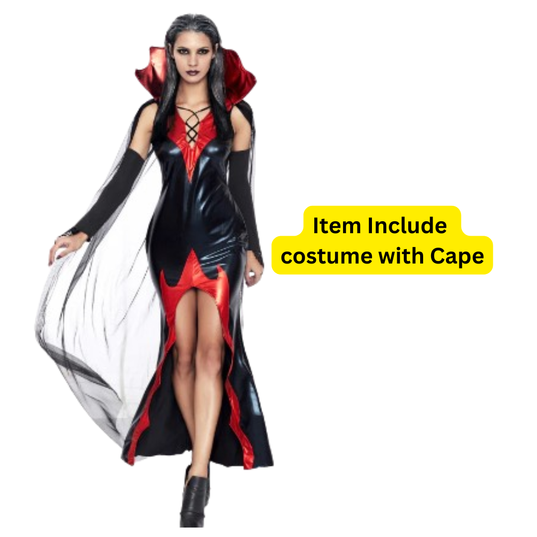 Women Maleficent Costume Halloween Black Vampire Cosplay Dress, Fairy God Mother Costume  - Size L - (Bust 90-94cm)