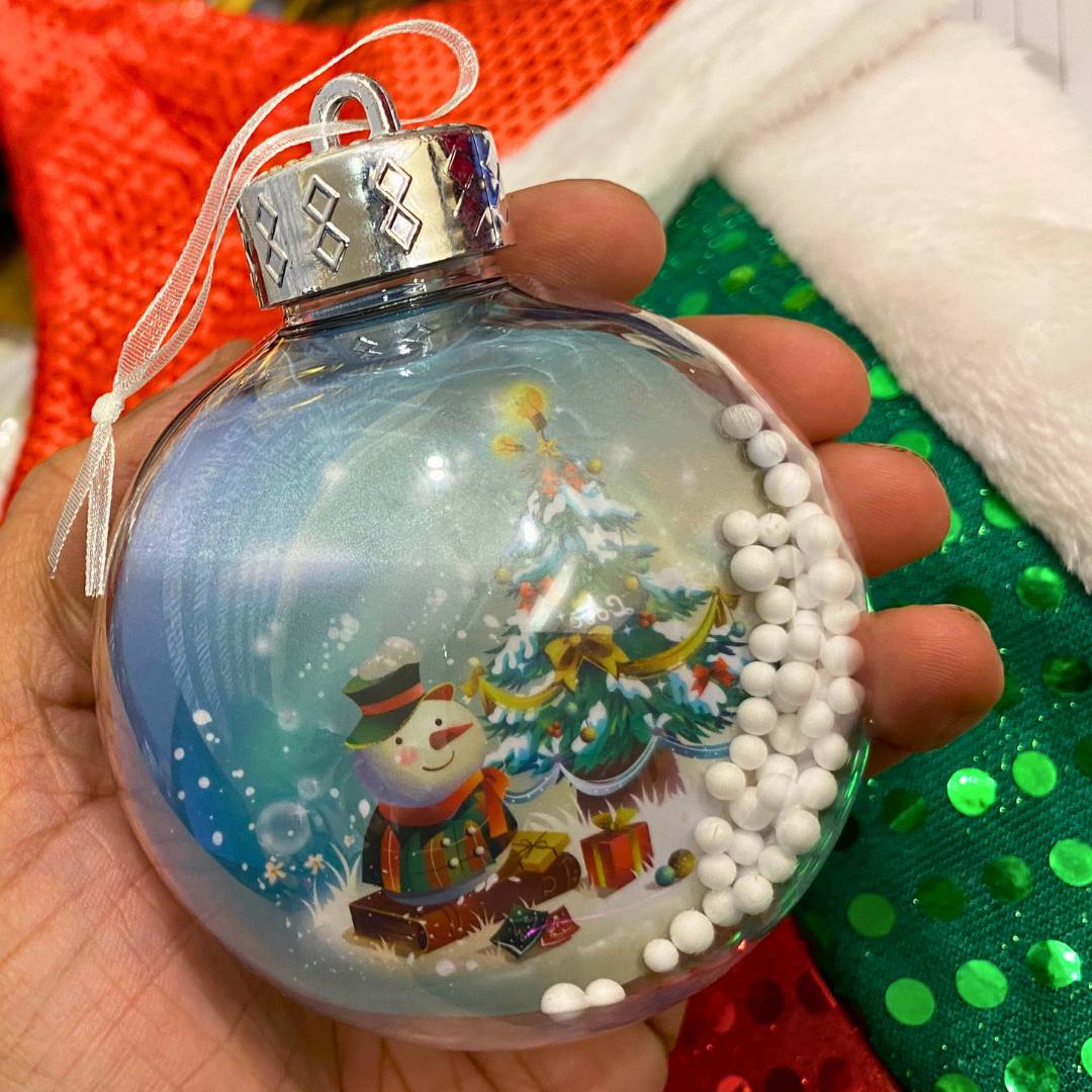 Transparent Snowy Snowballs Hanging with Santa and Snowman - 1P