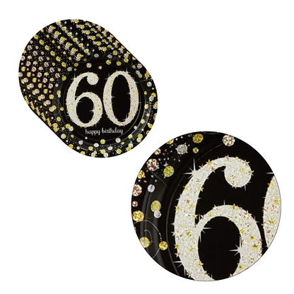 60th Birthday Sparkling Paper Plates 9" - 8PC