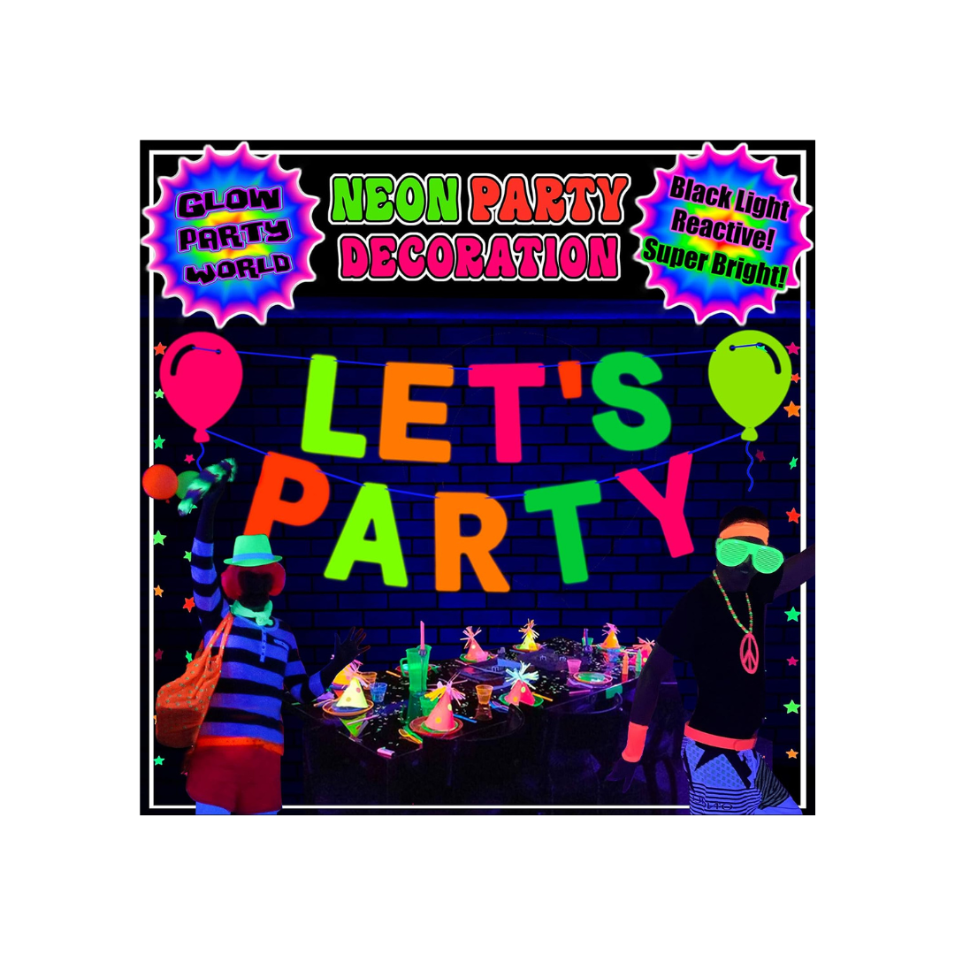 UV Glow in the Dark Let's Party Banner - Over 9 FT