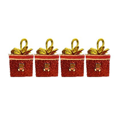 Christmas Tree Ornaments Red Gift  Box Tree Hanging - Set of 3