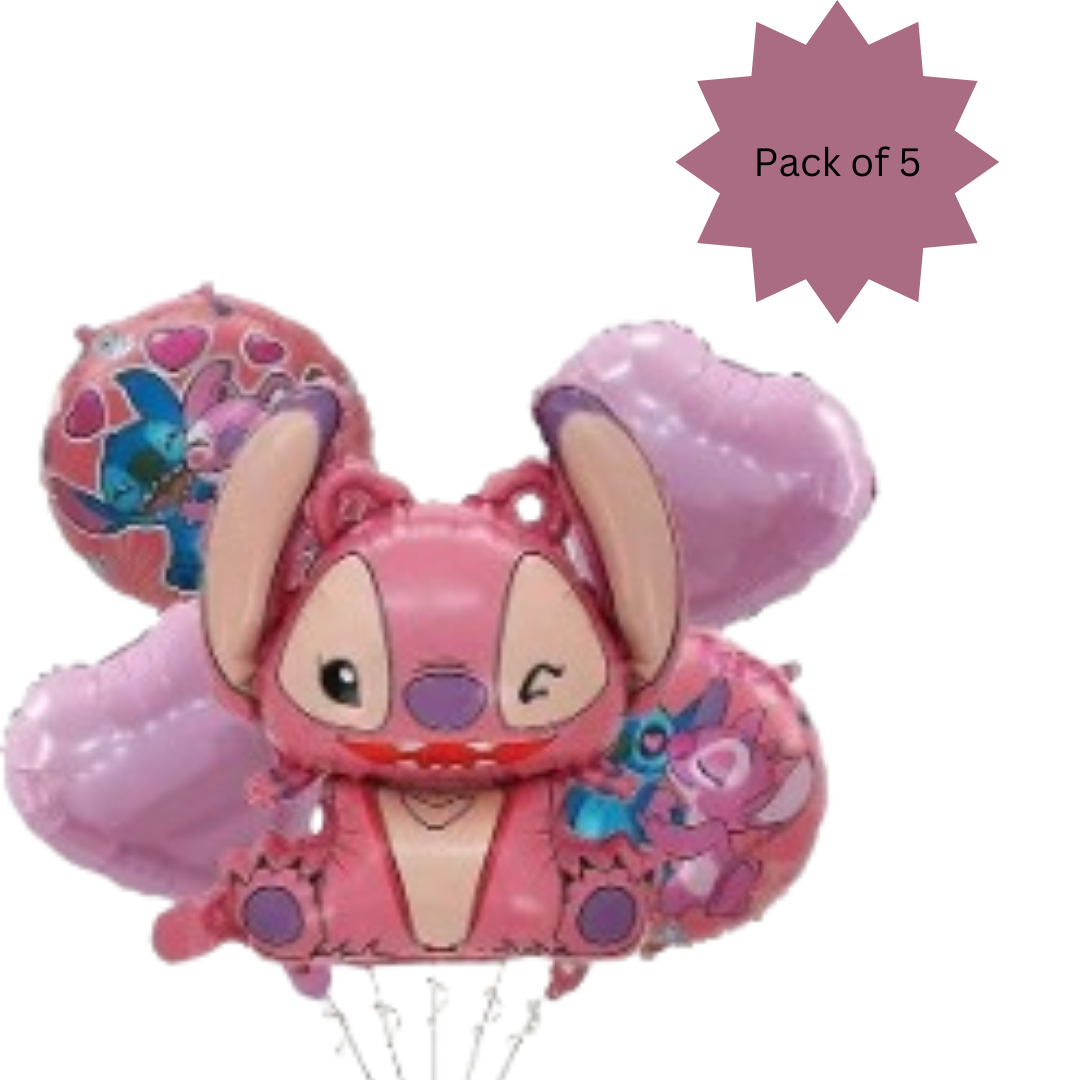 Pink Stitch Theme Birthday Balloons Set - 5PC