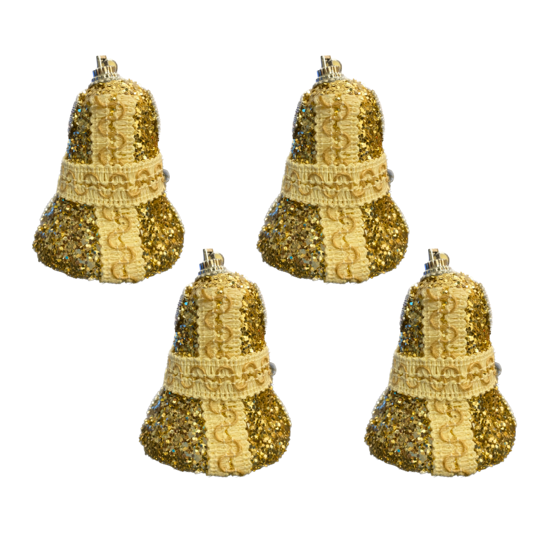 Christmas Tree Ornaments Golden Bell Tree Hanging - Set of 4