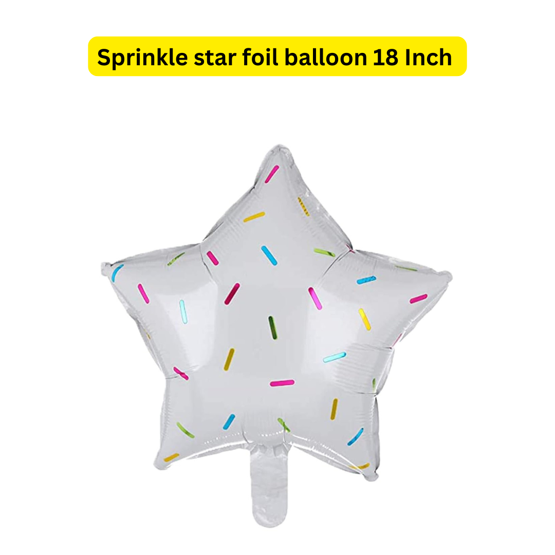 White Star Shaped Balloon with Multicolor Sprinklers 18"