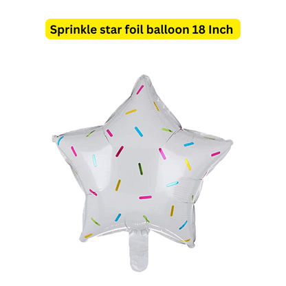 White Star Shaped Balloon with Multicolor Sprinklers 18"