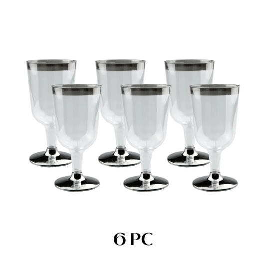 Wine Glasses with Silver Rim - Pack of 6