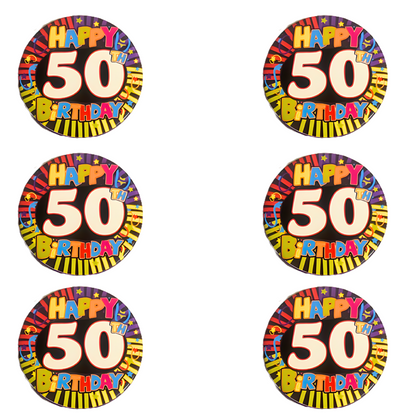 50th Birthday Badges - Pack of 6