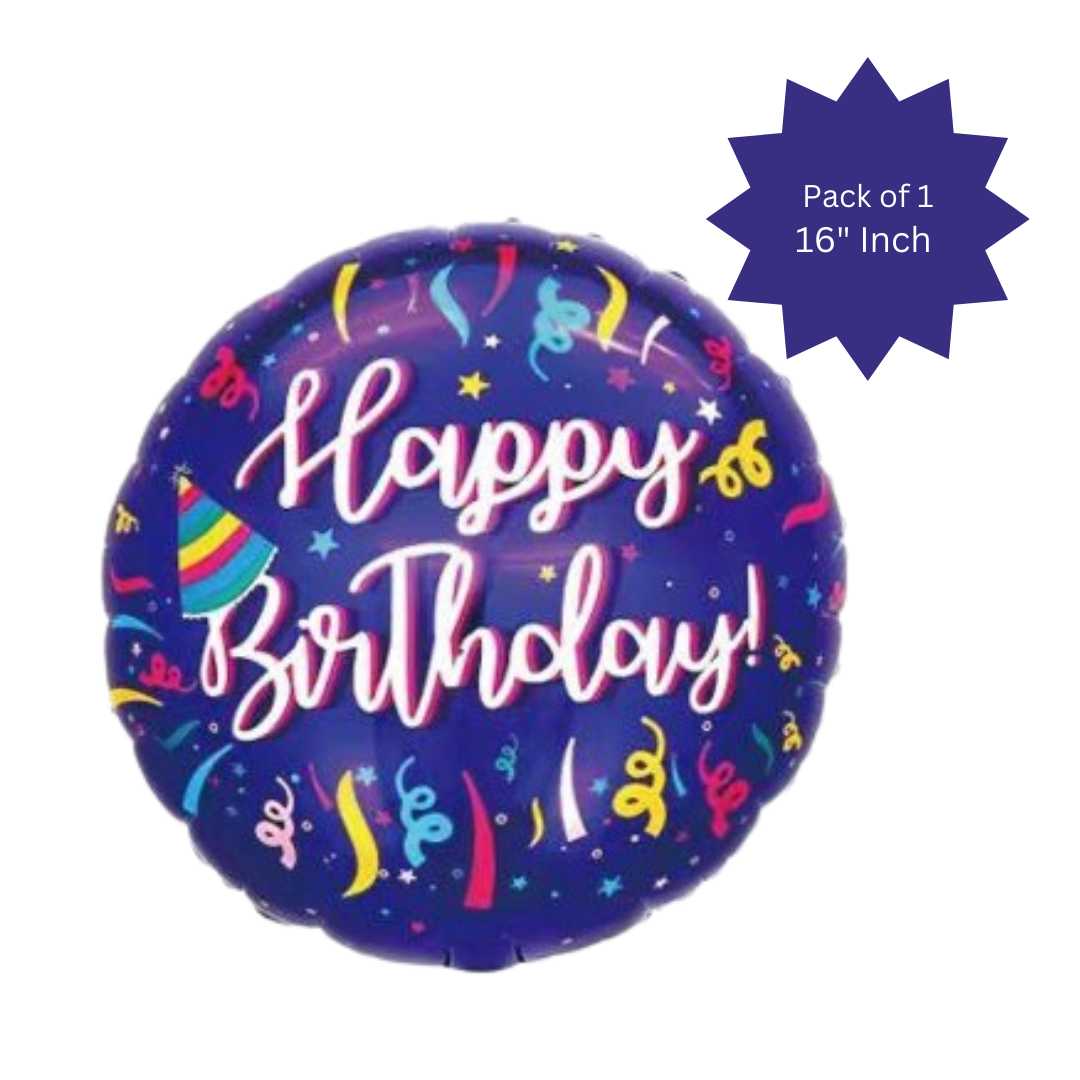 Happy Birthday Balloon w/Fireworks Purple 18"