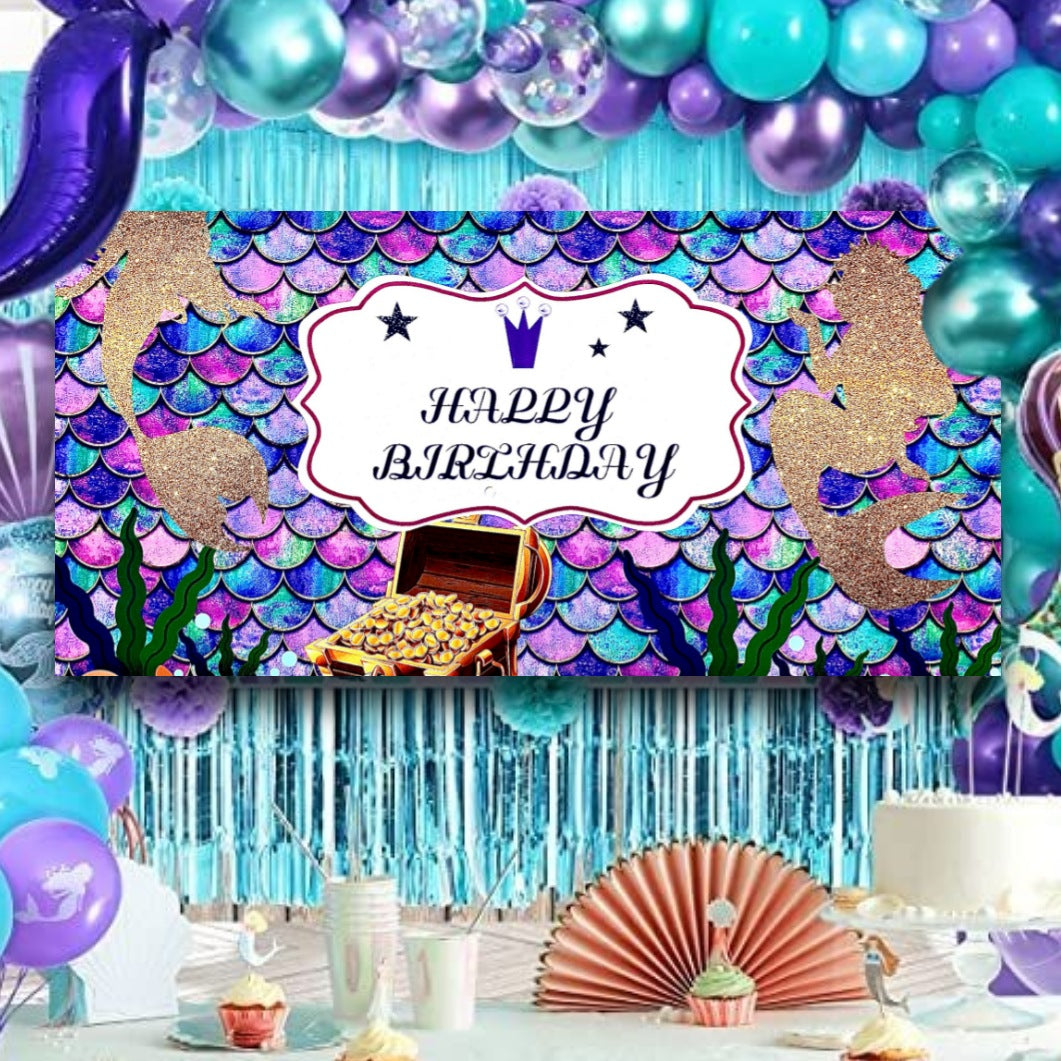 Happy Birthday Mermaid Theme Banner - 4FT X 2FT