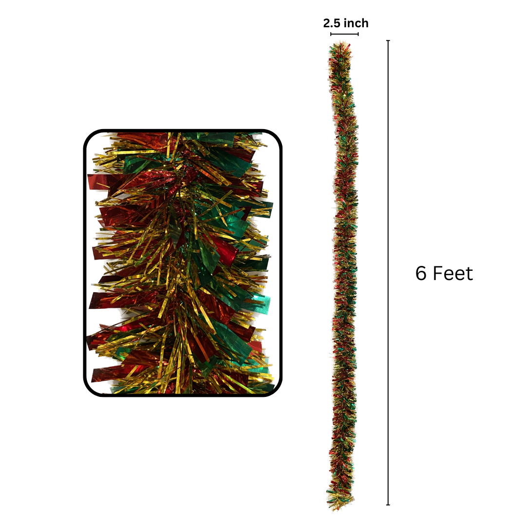 Golden Green Red Garland used as Tree Wraps or Glass Decoration or Ceiling Hanging Decoration - 6FT - 1 PC