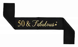 Wanna Party 50th Birthday with Hanging Banner, Sash & Candle (Black & Gold)