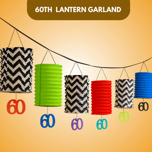 Happy 60Th Birthday Multicolored Lantern Garland for Decor - Over 12Ft