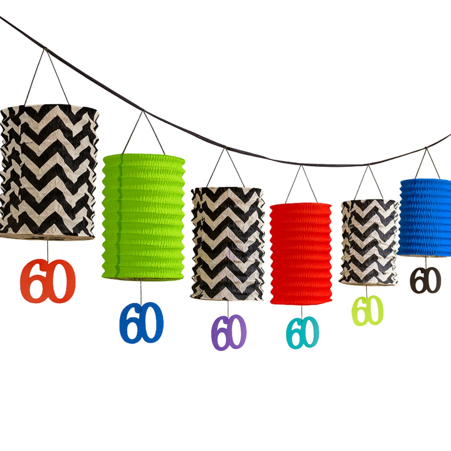 Happy 60th Birthday Lantern Garland 12FT - Diamond Jubilee Decor | Wanna Party - Image 2