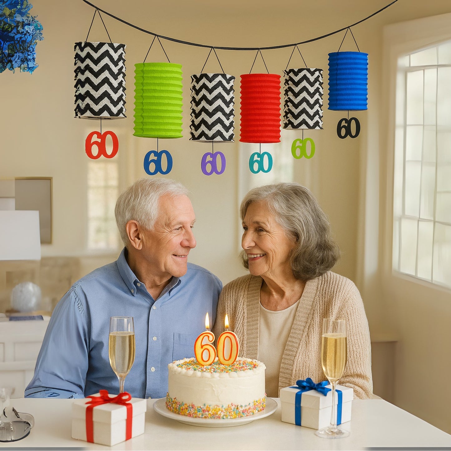 Happy 60th Birthday Lantern Garland 12FT - Diamond Jubilee Decor | Wanna Party - Image 4