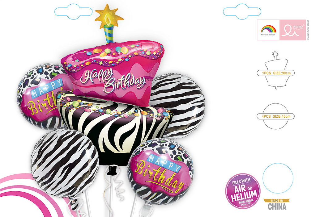 Happy Birthday Pink &amp; Black Zebra Stripes Balloon