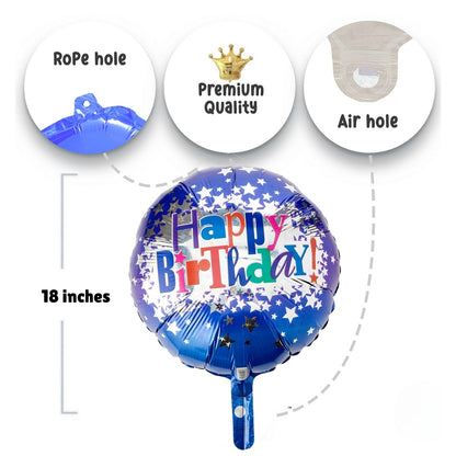Happy Birthday Bright Stars Foil Balloon - Helium Quality - 18 inches - 1PC