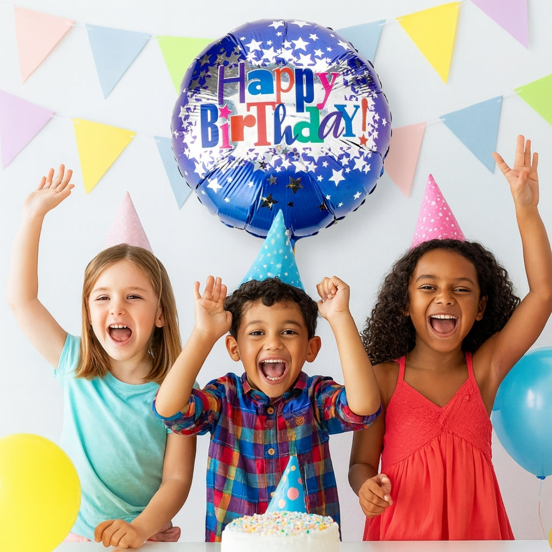 Happy Birthday Bright Stars Foil Balloon - Helium Quality - 18 inches - 1PC