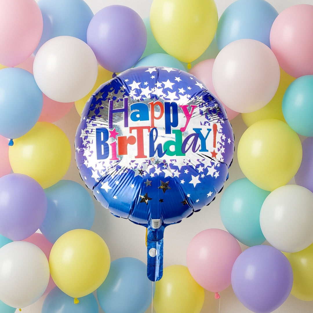 Happy Birthday Bright Stars Foil Balloon - Helium Quality - 18 inches - 1PC