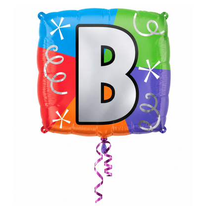 Alphabet "B" Printed Square Shaped Balloon Helium Supported for Birthday Boy/Girl Name Initiatls - 18 inches
