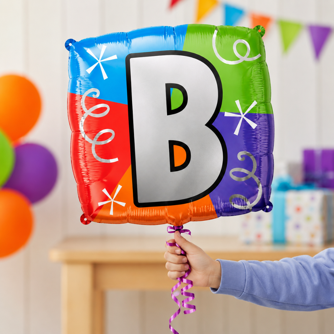 Alphabet "B" Printed Square Shaped Balloon Helium Supported for Birthday Boy/Girl Name Initiatls - 18 inches