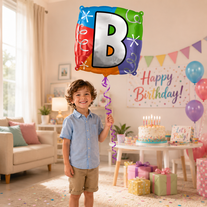 Alphabet "B" Printed Square Shaped Balloon Helium Supported for Birthday Boy/Girl Name Initiatls - 18 inches