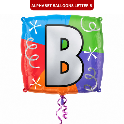 Alphabet "B" Printed Square Shaped Balloon Helium Supported for Birthday Boy/Girl Name Initiatls - 18 inches
