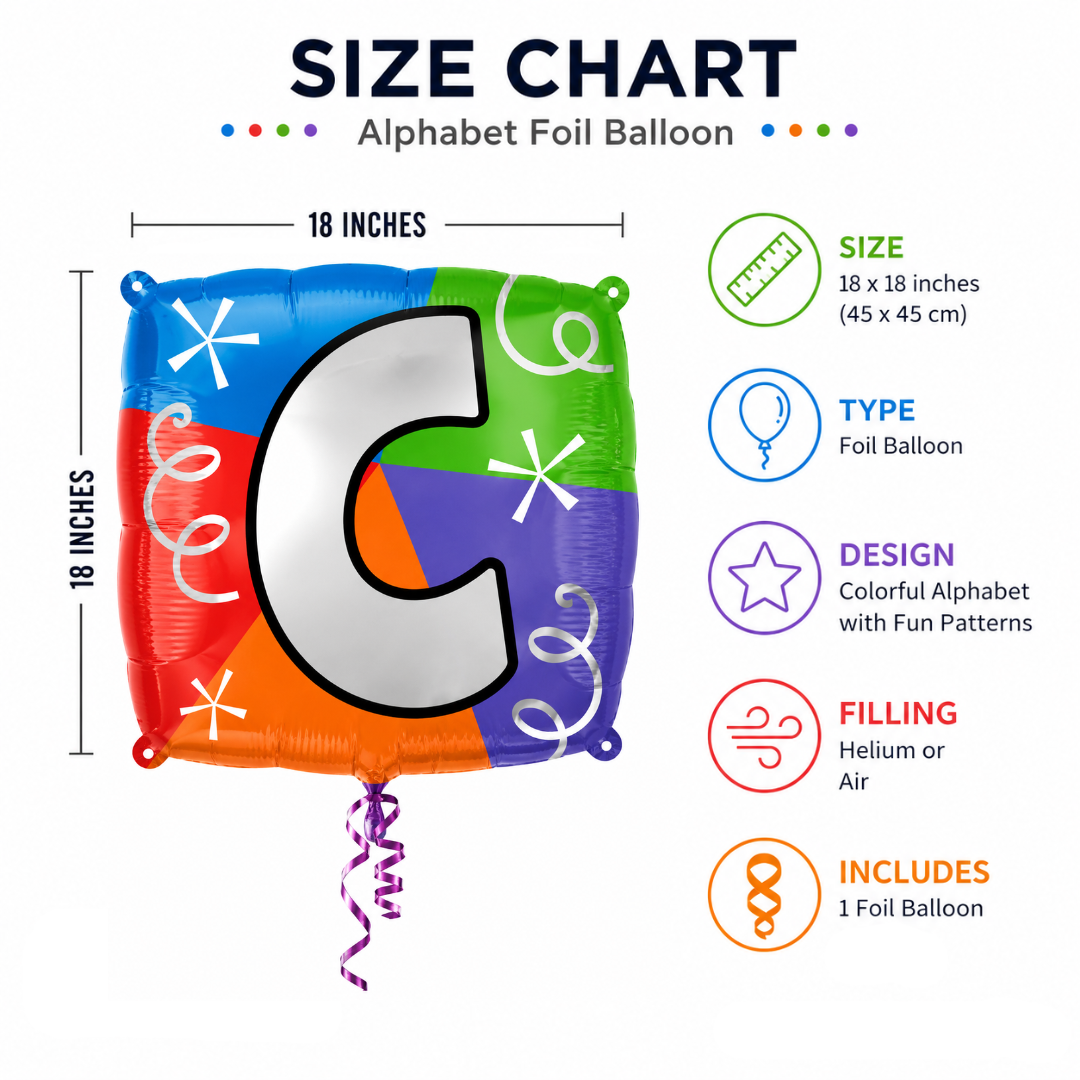 Alphabet "C" Printed Square Shaped Balloon Helium Supported for Birthday Boy/Girl Name Initiatls - 18 inches