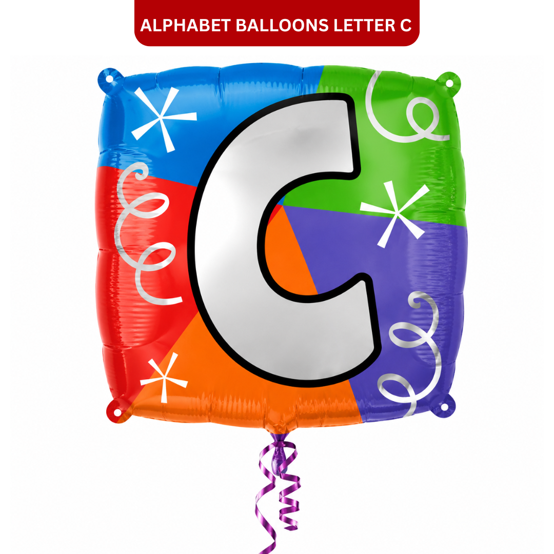 Alphabet "C" Printed Square Shaped Balloon Helium Supported for Birthday Boy/Girl Name Initiatls - 18 inches