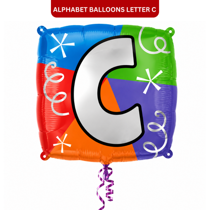 Alphabet "C" Printed Square Shaped Balloon Helium Supported for Birthday Boy/Girl Name Initiatls - 18 inches