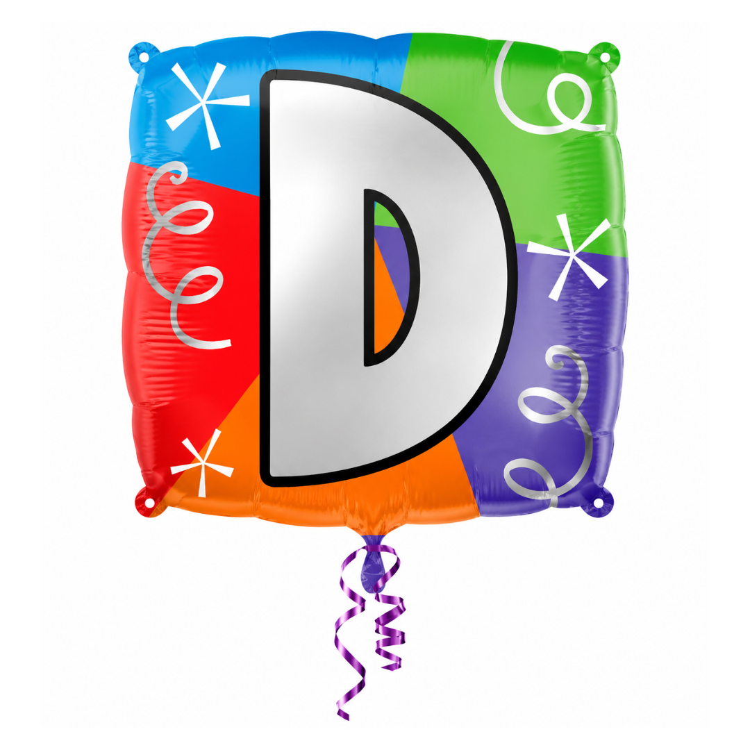 Alphabet "D" Printed Square Shaped Balloon Helium Supported for Birthday Boy/Girl Name Initiatls - 18 inches