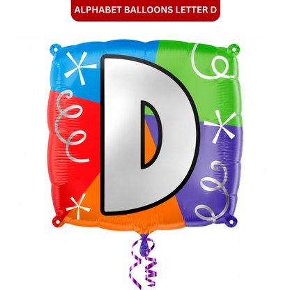 Alphabet "D" Printed Square Shaped Balloon Helium Supported for Birthday Boy/Girl Name Initiatls - 18 inches