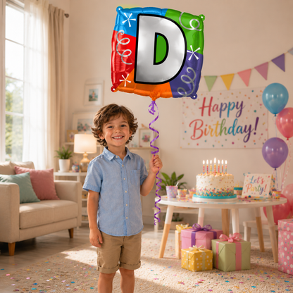 Alphabet "D" Printed Square Shaped Balloon Helium Supported for Birthday Boy/Girl Name Initiatls - 18 inches