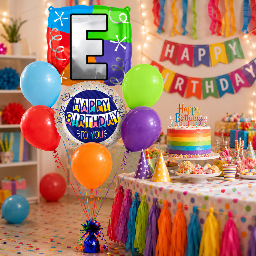 Alphabet "E" Printed Square Shaped Balloon Helium Supported for Birthday Boy/Girl Name Initiatls - 18 inches