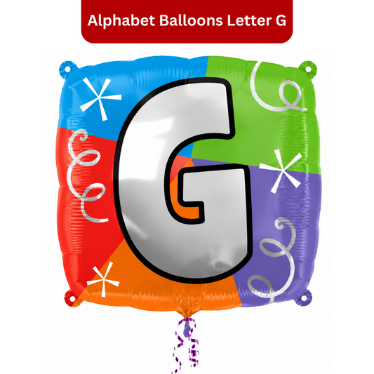 Alphabet "G" Printed Square Shaped Balloon Helium Supported for Birthday Boy/Girl Name Initiatls - 18 inches