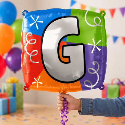 Alphabet "G" Printed Square Shaped Balloon Helium Supported for Birthday Boy/Girl Name Initiatls - 18 inches
