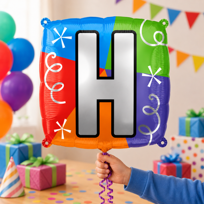 Alphabet "H" Printed Square Shaped Balloon Helium Supported for Birthday Boy/Girl Name Initiatls - 18 inches