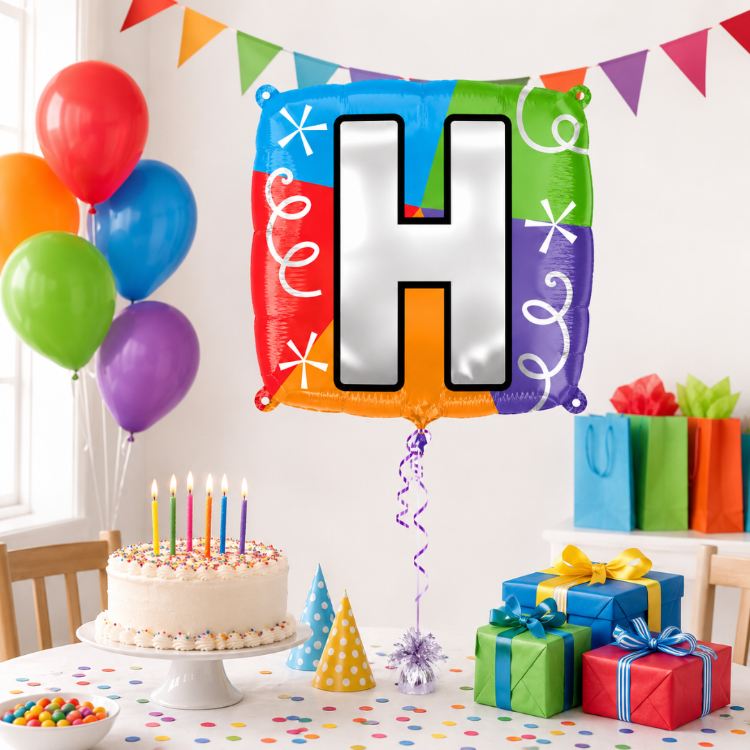 Alphabet "H" Printed Square Shaped Balloon Helium Supported for Birthday Boy/Girl Name Initiatls - 18 inches