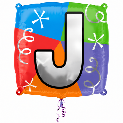 Alphabet "J" Printed Square Shaped Balloon Helium Supported for Birthday Boy/Girl Name Initiatls - 18 inches