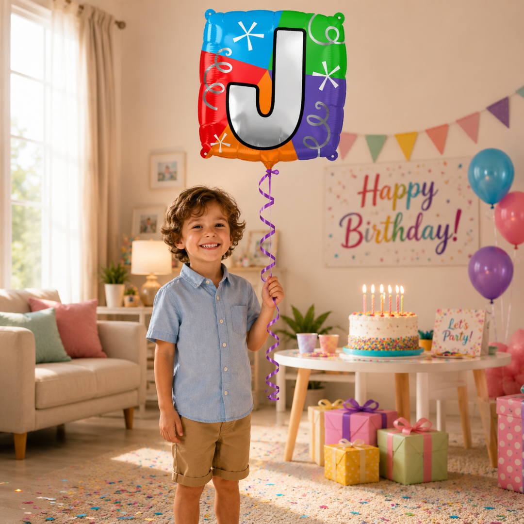 Alphabet "J" Printed Square Shaped Balloon Helium Supported for Birthday Boy/Girl Name Initiatls - 18 inches