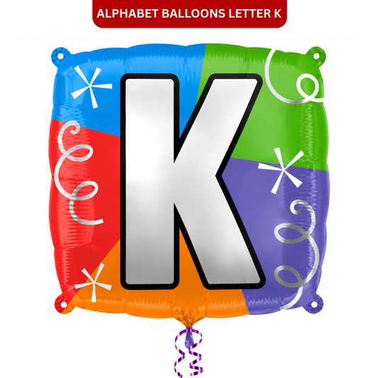 Alphabet "K" Printed Square Shaped Balloon Helium Supported for Birthday Boy/Girl Name Initiatls - 18 inches