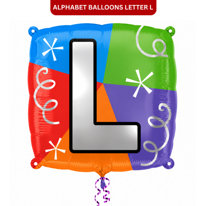 Alphabet "L" Printed Square Shaped Balloon Helium Supported for Birthday Boy/Girl Name Initiatls - 18 inches