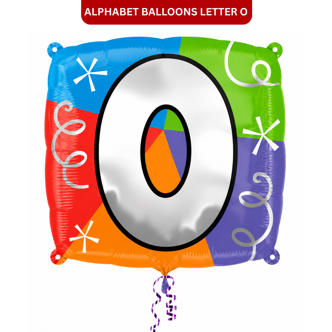 Alphabet "O" Printed Square Shaped Balloon Helium Supported for Birthday Boy/Girl Name Initiatls - 18 inches