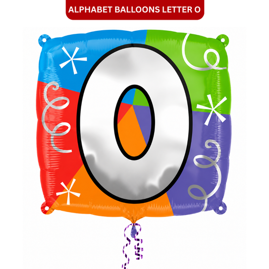 Alphabet "O" Printed Square Shaped Balloon Helium Supported for Birthday Boy/Girl Name Initiatls - 18 inches