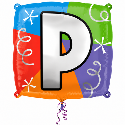 Alphabet "P" Printed Square Shaped Balloon Helium Supported for Birthday Boy/Girl Name Initiatls - 18 inches