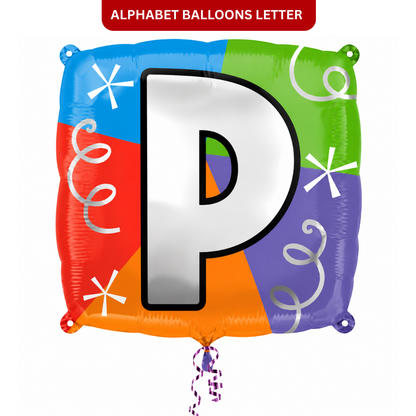 Alphabet "P" Printed Square Shaped Balloon Helium Supported for Birthday Boy/Girl Name Initiatls - 18 inches